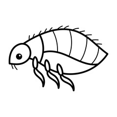 Flea Outline Illustration with White Background Silhouette Style Small Insect Black and White Drawing Minimalist Vector Design Graphic Resource for Educational Use