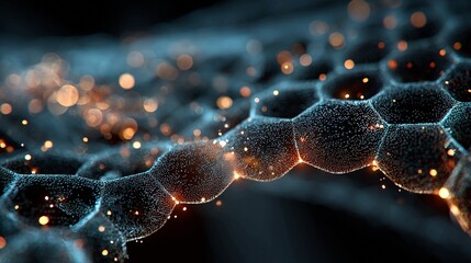 Stunning abstract cellular network with glowing particles evokes innovation and cutting edge technology solutions for science, engineering, and futuristic concepts