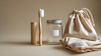 Sustainable Eco-Friendly Flat Lay with Reusable Bamboo and Glass Items