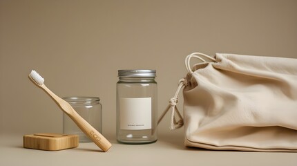 Sustainable Eco-Friendly Flat Lay with Reusable Bamboo and Glass Items
