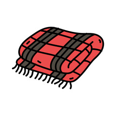 Folded Red and Black Plaid Blanket with Fringe Cozy Warmth and Hand Drawn Style Isolated on Transparent Background