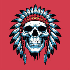 illustration of an Indian warrior skull