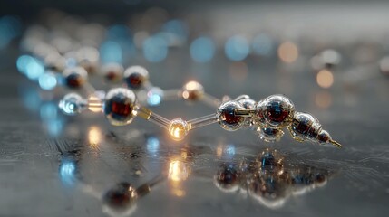 Futuristic nanotechnology structure showing data connectivity and brilliant lighting effects, perfect for science, technology, and innovation visuals in professional presentations or websites