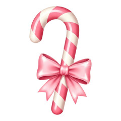 Candy cane with pink bow isolated on transparent background, 3d rendering