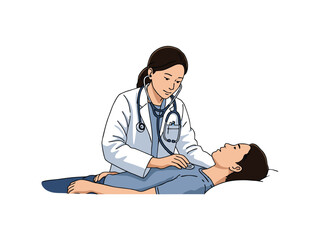 vector of a doctor examining a patient against a white background
