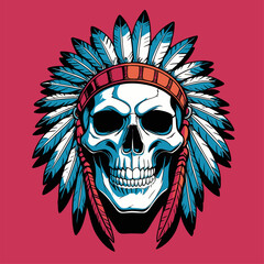 illustration of an Indian warrior skull