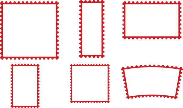 Red Perforated Postage Stamp Frames and Borders Vector Set