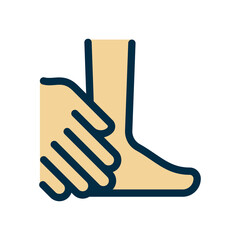 Foot Massage Icon in Beige and Blue Outline on Transparent Backdrop