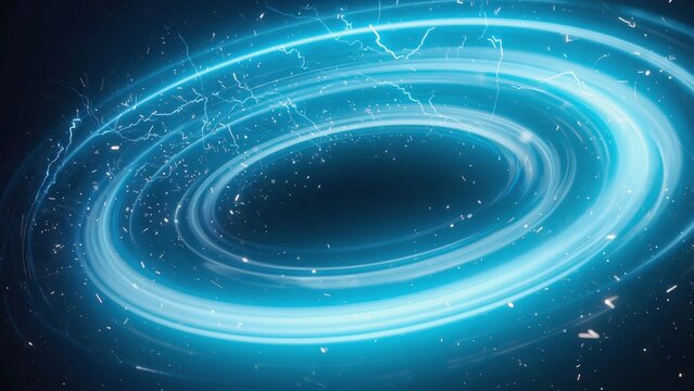 Abstract glowing spiral light trail ring in space, forming a bright blue circular vortex pattern on a dark background, symbolizing energy flow, cosmic motion, or futuristic sci-fi digital phenomena.