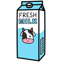 Fresh Milk Carton with Cow Graphic on Transparent Background