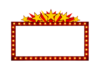 Eye-Catching retro sign with glowing lights and shining stars, perfect for adding a vintage touch to your next project or design, creating a vibrant and fun atmosphere