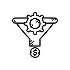 Funnel with Gear and Coin Doodle Icon on Transparent Background for Conversion Rate Optimization and Marketing Illustration