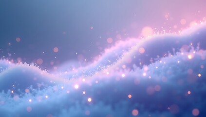 Soft glowing particles moving in slow rhythmic patterns, symbolizing breath and life in performing arts, minimalist ethereal concept with cinematic depth.
