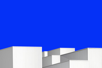 architecture design square shape corrugated wall geometric buiding. The factory warehouse is exterior decorated with corrugated texture to create a point of interest with beautyl