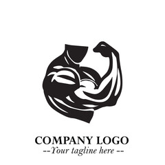 Arm Muscular Logo Symbol Black on White Background in Bold Minimalist Vector Design for Fitness Brand	

