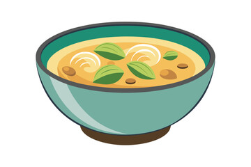 Illustration of a Bowl of Soup with Garnish and Broth