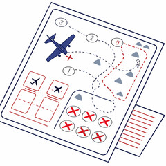Top view of a strategic game board depicting an aerial mission with aircraft movement and objectives