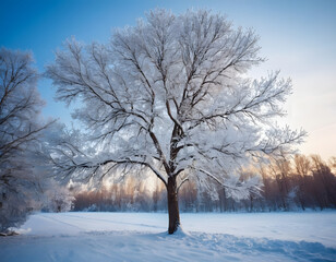 Russian winter tree with blue sky. A tree in winter.