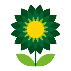 Modern sunflower icon vector with layered green petals and yellow core, symbolizing eco growth and renewable energy.