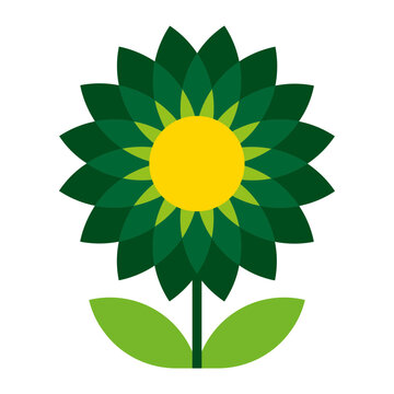 Modern sunflower icon vector with layered green petals and yellow core, symbolizing eco growth and renewable energy.