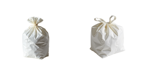 White Fabric Bags Tied at the Top for Storage or Decoration