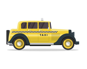 Yellow Pixel Art Taxi Cab Isolated on Transparent Background Classic Vehicle with Checkered Pattern Minimalist Design Transportation Illustration