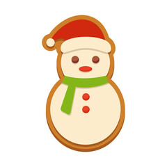 Gingerbread Snowman Cookie with Red Santa Hat and Green Scarf on Transparent Background Festive Holiday Treat, Baked Good