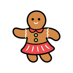 Gingerbread Person with Red Skirt and Green Buttons on Transparent Background