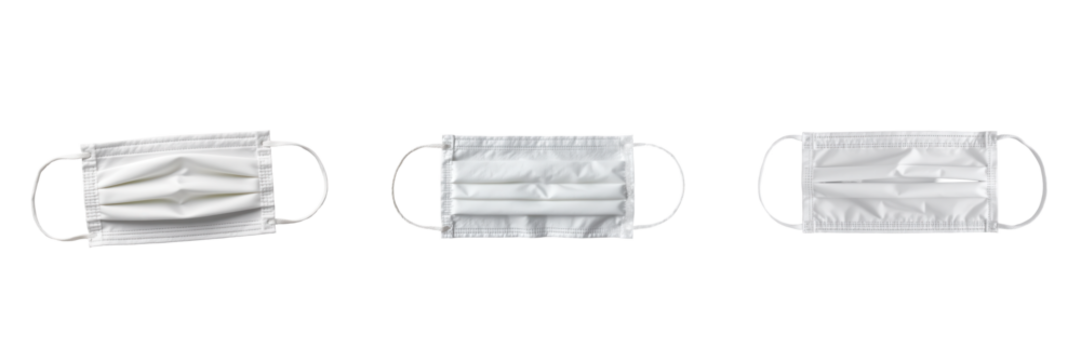 Various Designs of White Medical Face Masks on Isolated Background