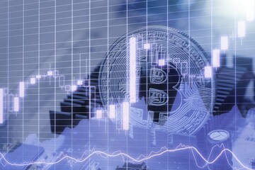 Bitcoin Cryptocurrency coins with trending chart