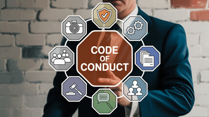 Businessman presents code of conduct principles for ethical business practices