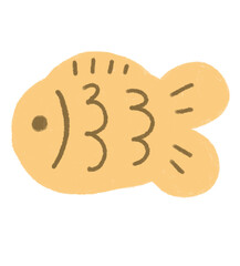 A crayon style drawing of a fish-shaped pastry with a cream filling inside.