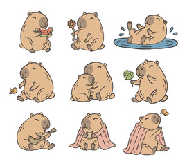 Cute Capybara Doodle Cartoon Illustration