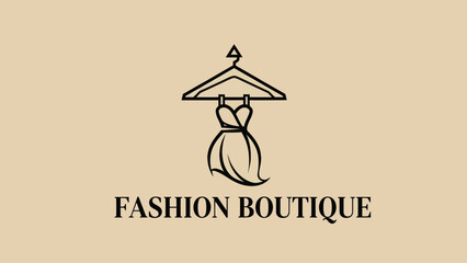 Elegant Fashion Boutique Logo: Dress on Hanger and High-End Retail Branding.