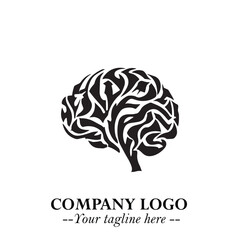 Brain Muscular Logo Symbol Black on White Background in Bold Creative Vector Design for Smart Strength