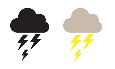 Set of Stormy Weather Cloud and Lightning Icons Black Glyph and Color Vector