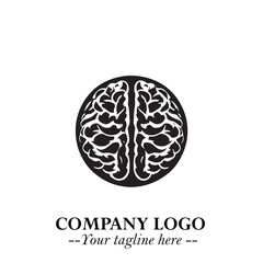 Brain Muscular Logo Symbol Black on White Background in Bold Creative Vector Design for Smart Strength