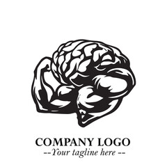 Brain Muscular Logo Symbol Black on White Background in Bold Creative Vector Design for Smart Strength