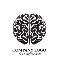 Brain Muscular Logo Symbol Black on White Background in Bold Creative Vector Design for Smart Strength