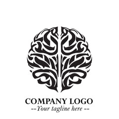 Brain Muscular Logo Symbol Black on White Background in Bold Creative Vector Design for Smart Strength