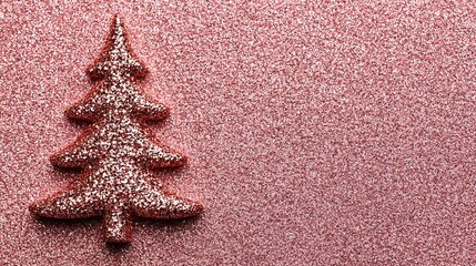 Pink Glitter Background with Christmas Tree. Flat Lay Shiny Texture for New Year Concept.