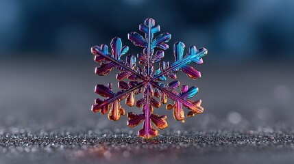 Snowflake in Vivid Neon Colors on a Christmas or Winter Dark Background. Festive and Modern Concept