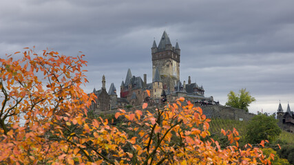 Reicheburg, Cochem Historic Medieval castle in Cochem with Fall foliage , Rhineland, Germany