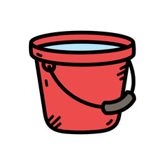 Red Bucket with Water Illustration on Transparent Background Gardening Concept