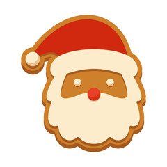 Santa Claus Face Cookie with Red Hat on Transparent Background for Festive Holiday Season