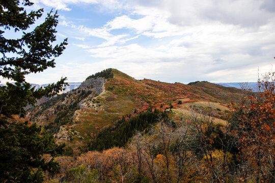 Stormy Autumn Fall Hiking Views at Snowbasin Ski Resort, Huntsville, Utah 