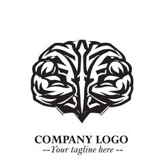 Brain Muscular Logo Symbol Black on White Background in Bold Creative Vector Design for Smart Strength