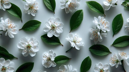 White Flowers Texture. Creative Minimal Concept in Flat Lay Style.