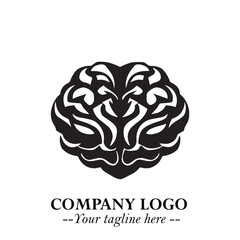 Brain Muscular Logo Symbol Black on White Background in Bold Creative Vector Design for Smart Strength