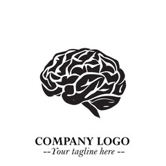 Brain Muscular Logo Symbol Black on White Background in Bold Creative Vector Design for Smart Strength